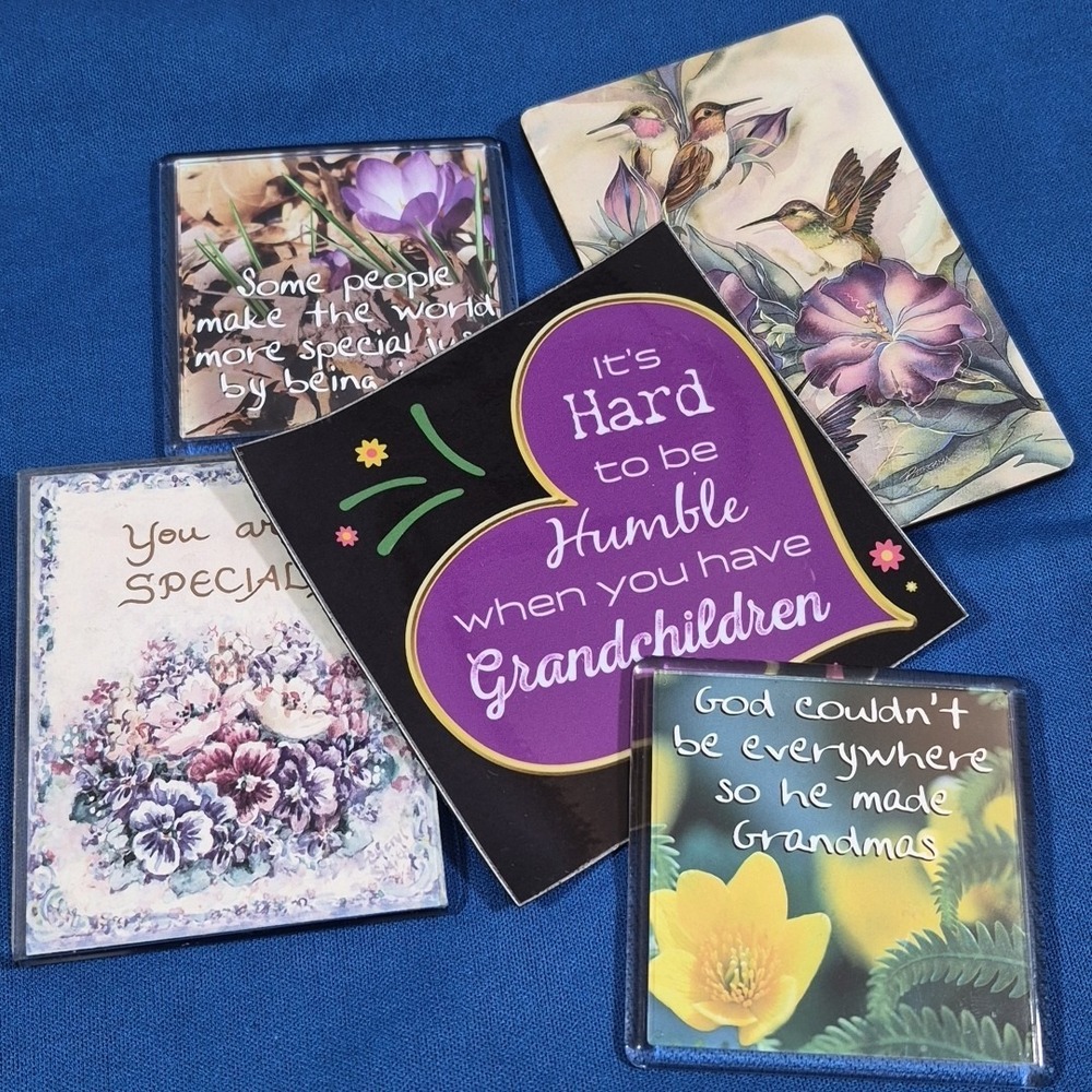 Vintage Fridge Magnets Spring Floral Grandma Grandchildren Lot Of 5